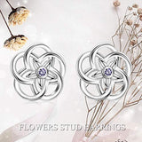 925 Sterling Silver Flower Earrings with Purple Cubic Zirconial Mother Day Earring Jewelry Gift for Mom Women Teen Girl