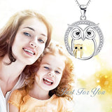 Owl Necklace Sterling Silver Mother and Baby Owl Pendant Necklace for Women Girls