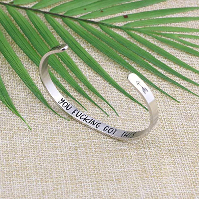 YAFEINI Inspirational Bracelets for Women Mom Personalized Gift for Her Engraved Mantra Cuff Bangle Crown Birthday Jewelry