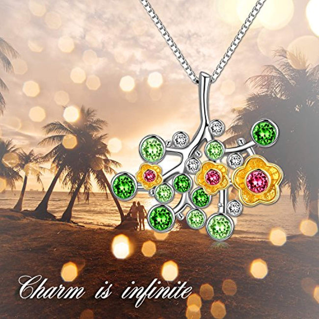 August Sterling Silver Peridot Necklace for Girls and Women Flower Tree of Life Grandma Jewelry Gift Crystals Pendant