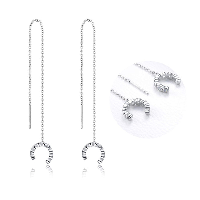 Threader Earrings 925 Sterling Silver Teardrop, Feather, Leaf Dangle Drop Earrings for Women
