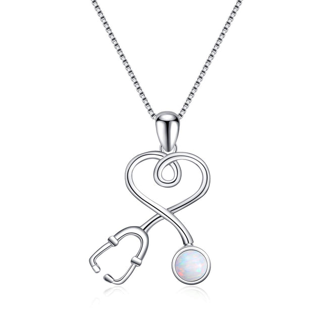 Stethoscope Series Necklace Simulated Birthstone Nurse Pendant Necklace
