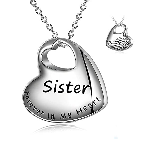 925 Sterling Silver Forever in My Heart Angel Wing Memorial Pendant for mom&dad with Filling Kit Cremation Urn Necklace for Ashes Urn Jewelry