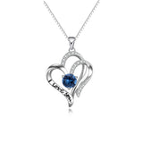 I Love You Engraved Mom Daughter Necklace Heart to Heart Sterling Silver Love Circle Pendant with Sapphire Crystal