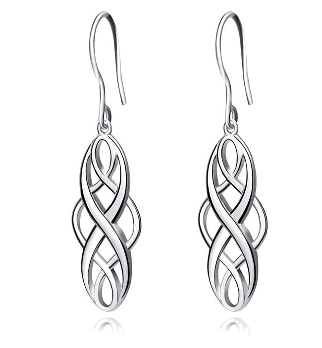 Silver Celtic Knot Dangle Earrings Sterling Silver Polished Good Luck Irish Vintage Dangle Earrings Jewelry Platinum