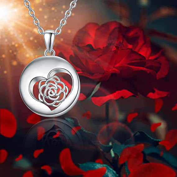 Rose Flower Cremation Jewelry for Ashes 925 Sterling Silver Urn Necklace for Ashes Keepsake Memories Necklace