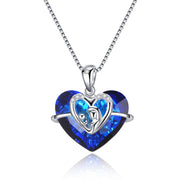 Mom & Child Necklace with Blue Heart Crystals Mothers Birthday Gifts