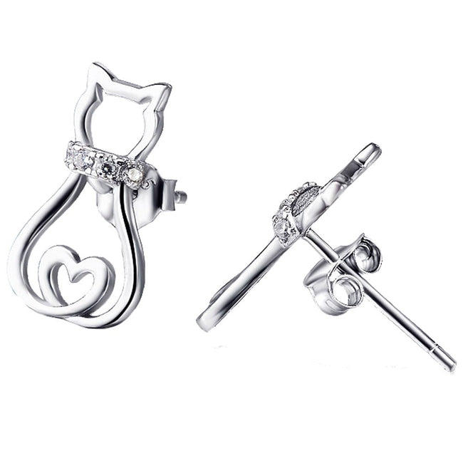 Sterling Silver Mini Pet Cats Earrings Jewelry Studs Clear cat earrings
