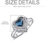 Angel Wing with Heart Urn Ring for Ashes Sterling Silver Cremation Memorial Keepsake Ring with Heart Crystal