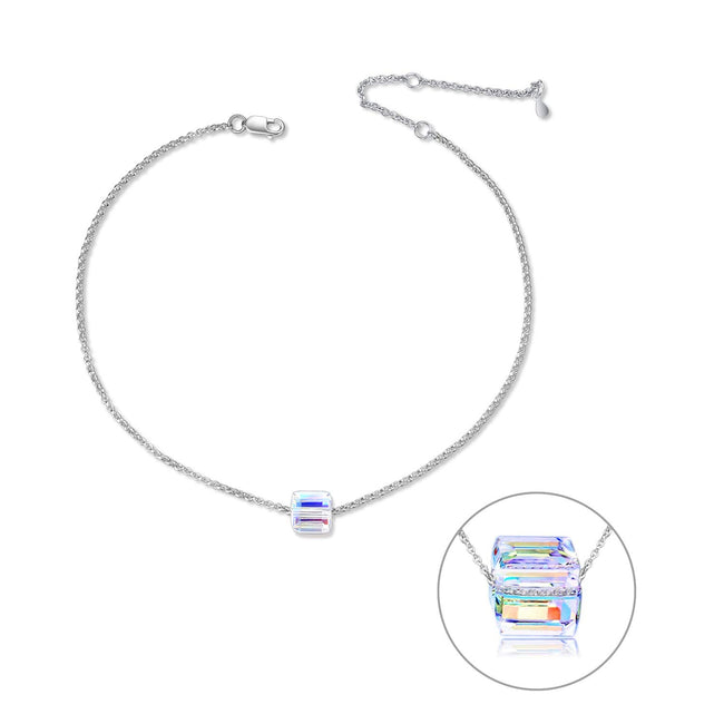 Adjustable 11” 925 Sterling Silver Anklet Bracelet with Crystal