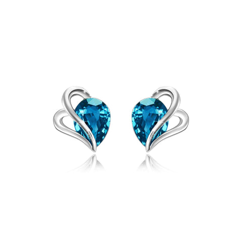 Blue Crystal Silver Earrings Studs for Girls, Crystal Element