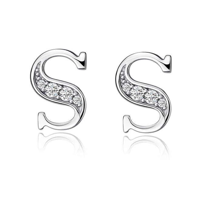 Initial Earrings in 925 Sterling Silver with Cubic Zirconial 26 Letter Alphabet Jewelry for Women Teen Girl