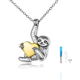 Sloth Necklace Sterling Silver Sloth Cremation Urn Necklaces for Ashes Heart Memory Jewelry Sloth Gifts for Women Men
