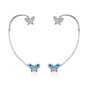 Butterfly Earrings with Simulated Aquamarine Crystals,Ear Cuff Stud Earrings
