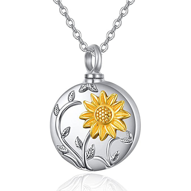 925 Sterling Silver Sunflower Urn Necklace for Ashes Cremation Jewelry for Ashes of Loved Ones Keepsake