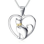 Collar de gato con corazón de amor de plata maciza de regalo de joyería animal para mujer, 18 "