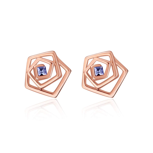 Rose Earrings Studs with Crystal