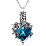 Rose Cremation Jewelry for Ashes Urn Necklace with Heart Crystal Rose Flower 925 Sterling Silver Ashes Pendant Necklaces for Women Men Memorial Gift
