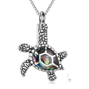 Sea Turtle Cremation Jewelry for Ashes Sterling Silver Urn Necklaces Created Opal Abalone Shell Turtle Keepsake Memorial Necklace