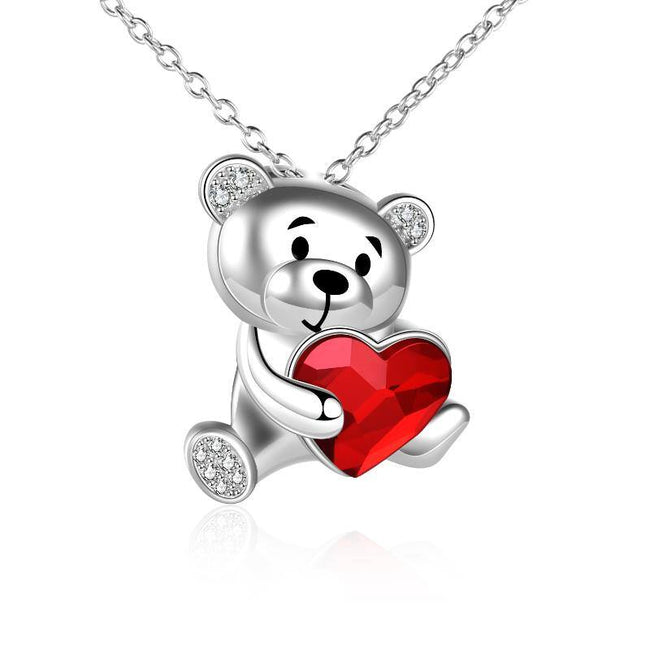 Bear Crystal Pendant Necklace Jewelry in White Gold Plated Sterling Silver