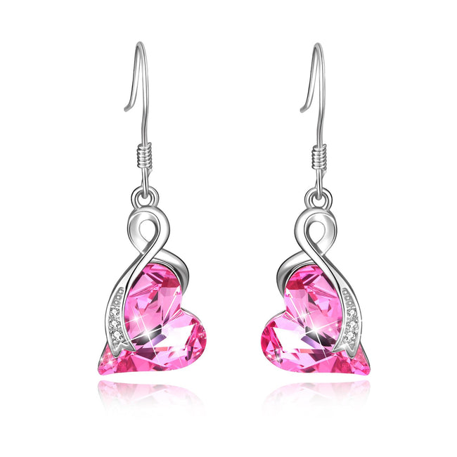 Love Heart Dangle Drop Earrings with Crystals Fine Jewelry