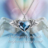 Angel Wing with Heart Urn Necklace for Ashes Sterling Silver Hold You in My Heart Cremation Memorial Keepsake Pendant with Heart Crystal