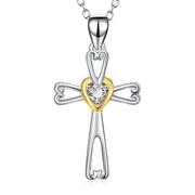 Joyería de las mujeres 925 plata esterlina platino pulido eterno nudo celta cruz colgante collar 18 "