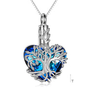 Collar de urna de árbol de la vida para cenizas, joyería de cremación de corazón con cristal azul con relleno de embudo, regalos para mujeres y niñas