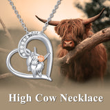 Highland Cow Necklace Sterling Silver Heart Cow Pendant