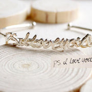 925 Sterling Silver Personalized  Handwriting Bangle Adjustable 6”-7.5”