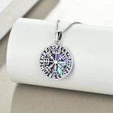 Sterling Silver Viking Compass Nordic Runes Vegvisir Pendant Necklace Jewelry