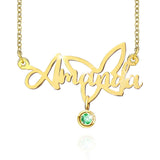 18K Gold over Sterling Silver Personalized Butterfly Name Necklace With Birthstone