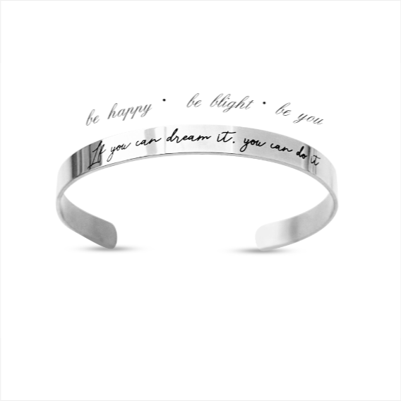 925 Sterling Silver Personalized  Mantra Custom Cuff Bangle Inspirational Gifts