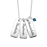 Triple Rectangle 925 Sterling Silver Personalized Bar Necklace With Birthstone-Adjustable 18”-20”
