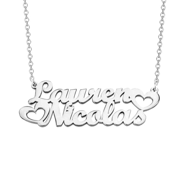 ❤Lauren Nicolas❤ - 925 Sterling Silver Personalized Double Name Necklace with Cut Out Heart Adjustable 16”-20”