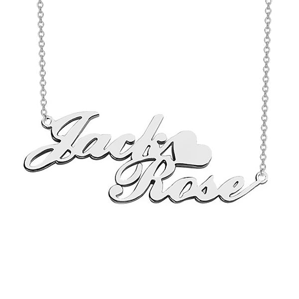 Jack❤Rose - 925 Sterling Silver/10K/14K/18K Personalized Double Name Necklace with Heart Adjustable 16”-20”