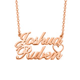 10K/14K Gold Personalized Double Names Necklace with A Cut Out Heart Adjustable 16”-20”