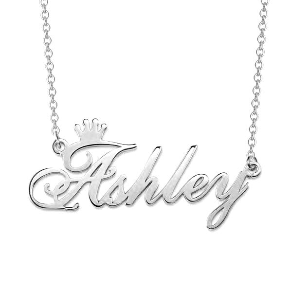 Ashley - Collar de corona con nombre personalizado de cobre/plata de ley 925 ajustable 18"-20"