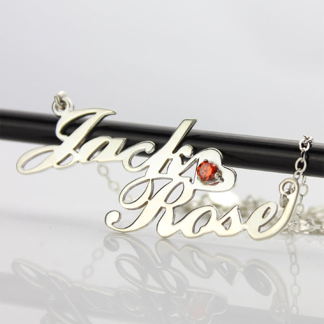 Jack❤Rose925 Sterling Silver Personalized Double Name Necklace With Birthstone Heart Adjustable 16”-20”