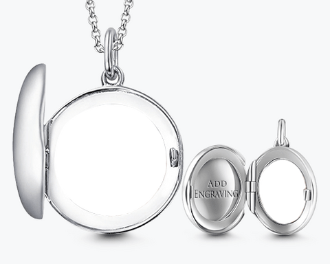 Engravable Round Photo Locket With Chain