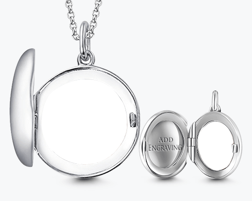 Engravable Round Photo Locket With Chain