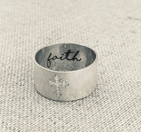 Copper/925 Sterling Silver Personalized  Cross Handwriting Engraved Ring