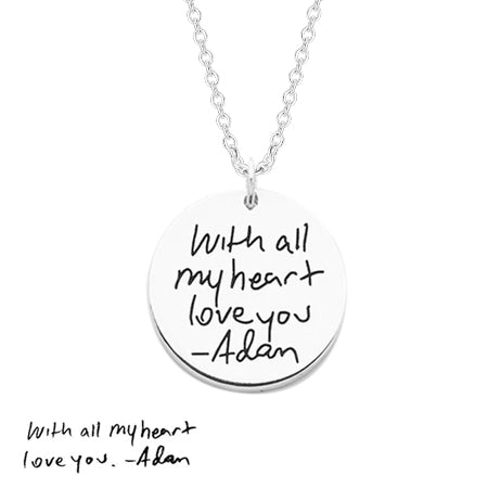 Copper/925 Sterling Silver Personalized Disc Handwriting Signature Necklace-Adjustable 16”-20”