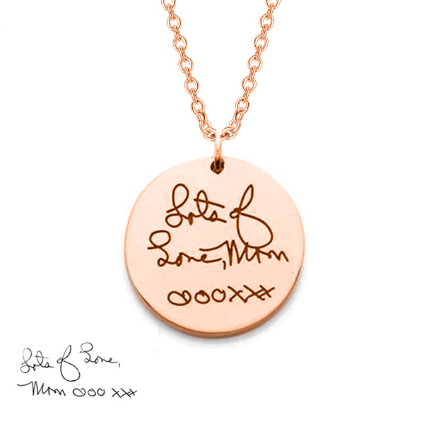 Copper/925 Sterling Silver Personalized Disc Handwriting Signature Necklace-Adjustable 16”-20”