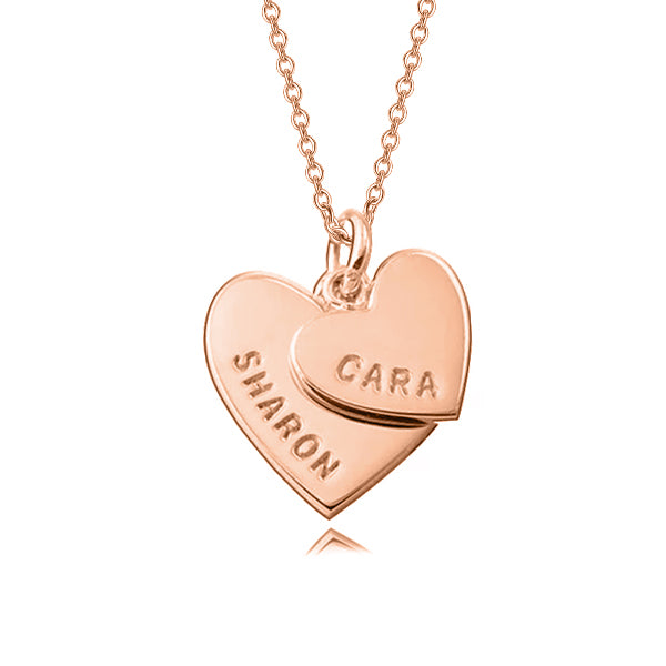 Copper/925 Sterling Silver Personalized Double Heart Necklace for New Mom -Adjustable 16”-20”