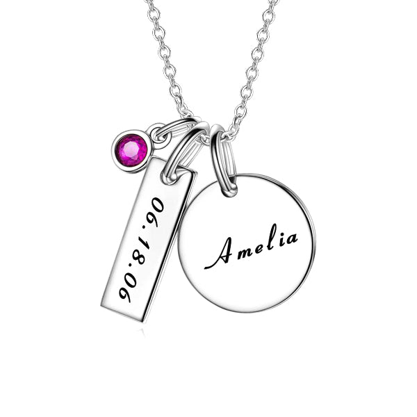 Personalized Engravable Necklace With Birthstone for New Mom