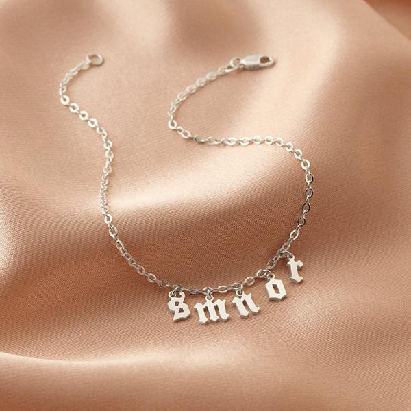 925 Sterling Silver Personalized  Initial Name Bracelet - Cut-out Adjustable 6”-7.5”
