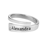 Spiral Twist 925 Sterling Silver Personalized Diamond Engraved Name Ring
