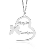 18K Gold Plated Sterling Silver Customized Butterfly and Heart Couple Name Necklace