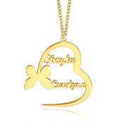 18K Gold Plated Sterling Silver Customized Butterfly and Heart Couple Name Necklace